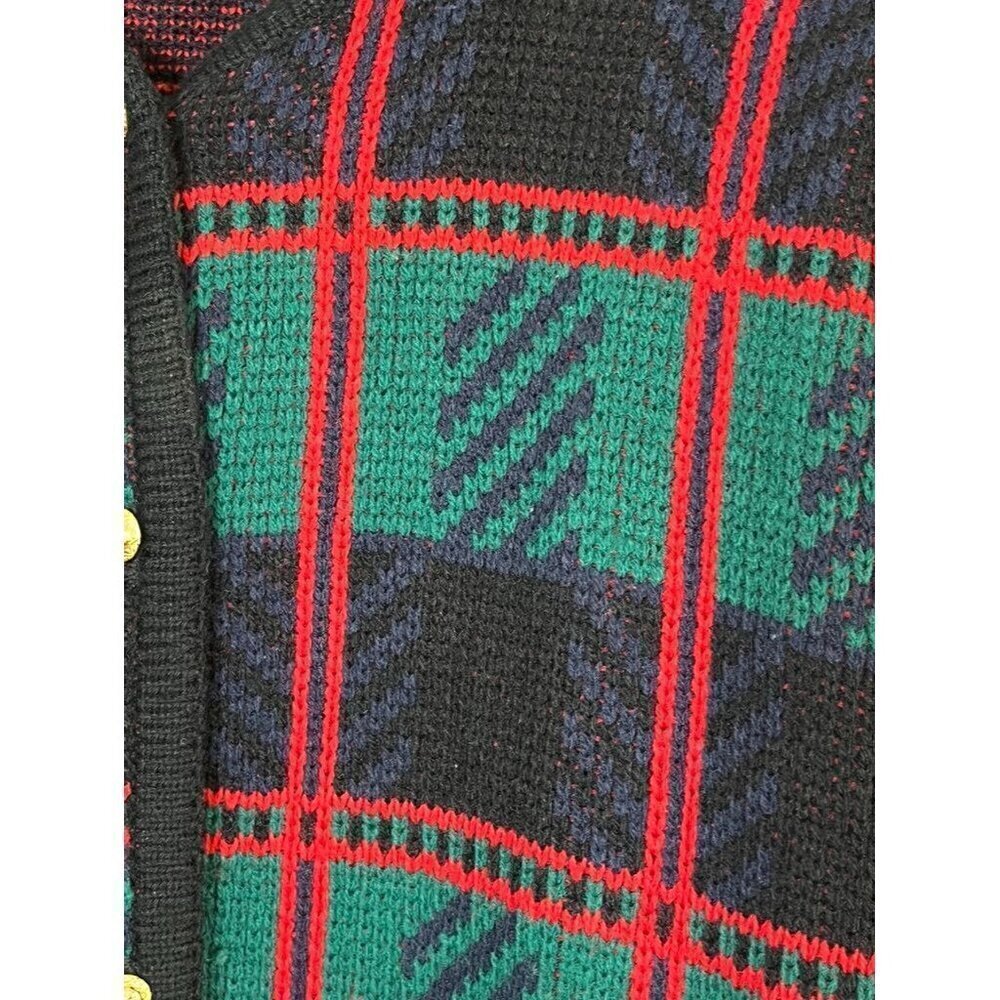 Retro Plaid Knit Sweater XL Red Mod Classic Preppy Boho Festive Holiday Chic 80s - Picture 6 of 13